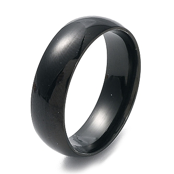 Ion Plating(IP) 304 Stainless Steel Flat Plain Band Rings, Black, Size 7, Inner Diameter: 17mm, 6mm