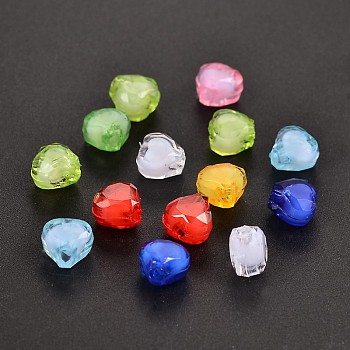 Valentines Day Ideas for Her Transparent Acrylic Beads, Bead in Bead, Faceted, Heart, Mixed Color, 7x8x5mm, Hole: 2mm, about 3000pcs/500g