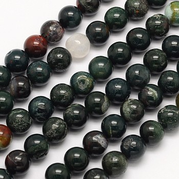 Natural Bloodstone Beads Strands, Heliotrope Stone Beads, Round, 10mm, Hole: 1mm, about 40pcs/strand, 15.5 inch