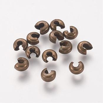 Iron Crimp Beads Covers, Cadmium Free & Nickel Free & Lead Free, Antique Bronze, 3mm In Diameter, Hole: 1.2~1.5mm