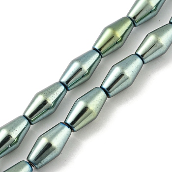 Electroplated Synthetic Non-magnetic Hematite Beads Strands, Bicone, Green Plated, 6.2~6.5x12~12.5mm, Hole: 1.4mm, about 33pcs/strand, 16.89''(42.9cm)