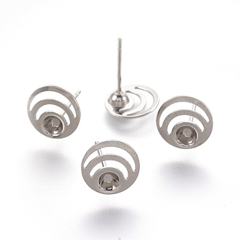 304 Stainless Steel Ear Stud Components, Flat Round, Stainless Steel Color, 13mm, Flat Round: 9x2mm, Tray: 3mm, Pin: 0.7mm