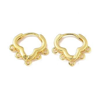 Brass Hoop Earring Findings, with Five Horizontal Loops, Lead Free & Cadmium Free & Nickel Free, Real 18K Gold Plated, 15.5x17x2mm, Hole: 1.5mm, Pin: 1mm