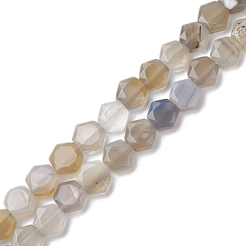 Natural Grey Agate Beads Strands, Faceted Hexagonal Cut, Hexagon, 8~8.5x9~9.5x4~4.5mm, Hole: 1mm, about 25pcs/strand, 8.11''(20.6cm)