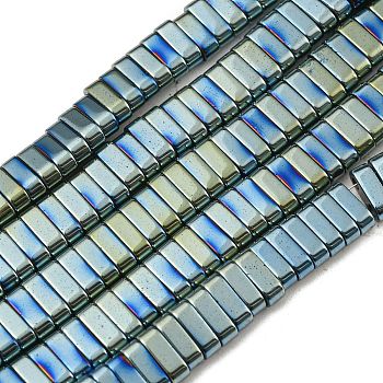Electroplated Non-magnetic Synthetic Hematite Beads Strands, Rectangle, 2-Hole, Pale Turquoise, 6x2x3mm, Hole: 1.2mm, about 198pcs/strand, 16.02 inch(40.7cm)