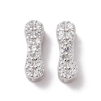 925 Sterling Silver Micro Pave Cubic Zirconia Beads, Real Platinum Plated, Letter I, 9x3x3mm, Hole: 2.5x1.5mm