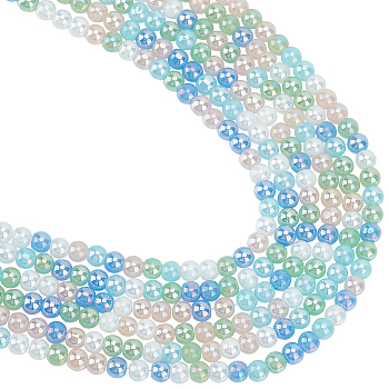 8 Strands Transperant Electroplate Glass Beads Strands, AB Color Plated, Round, Light Blue, 4~4.5mm, Hole: 0.9mm, about 100pcs/strand, 14.96''(38cm)