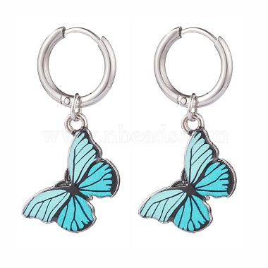 Two Tone Butterfly Dangle Hoop Earrings(EJEW-JE04811)-4
