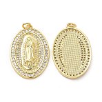 Brass Micro Pave Cubic Zirconia Pendants, Cadmium Free & Nickel Free & Lead Free, with Jump Ring, Oval with Religion Virgin Mary Charms, Golden, 31.5x21x3mm, Hole: 3.3mm(KK-E068-VB272-1)