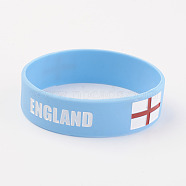 Silicone Wristbands Bracelets, Cord Bracelets, England, Sky Blue, 202x19x2mm(BJEW-K168-01F)