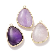 Natural Amethyst Pendants, with Golden Plated Brass Edge Loops, Faceted, Triangle, 27x18x7.5mm, Hole: 1.6mm(G-G012-06G-01)
