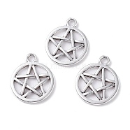 Tibetan Style Alloy Pendants, Wicca Pendants, Cadmium Free & Lead Free, Flat Round with Star, Antique Silver, 25x17x2mm, Hole: 2mm, about 77pcs/100g(X-PALLOY-XCP0001-73)