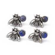 Natural Lapis Lazuli Bee Stud Earrings, Antique Silver Alloy Earrings with Brass Pins for Women, 15.5x20.5mm, Pin: 0.8mm(EJEW-C016-01AS-03)
