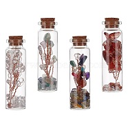 Glass Wishing Bottle, For Pendant Decoration, with Gemstone Chip Beads Inside and Cork Stopper, 73x19.5mm, 4pcs/set(DJEW-GF0001-05B)