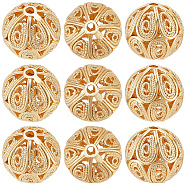 20Pcs Brass Filigree Beads, Filigree Ball, Round, Nickel Free, Real 18K Gold Plated, 12x11mm, Hole: 1.6mm(KK-BBC0010-69)