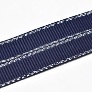Polyester Grosgrain Ribbons for Gift Packing, Silver Wired Edge Ribbon, Midnight Blue, 3/8 inch(9mm), about 100yards/roll(91.44m/roll)(SRIB-L022-009-370)