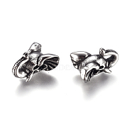 304 Stainless Steel Beads, Elephant, Antique Silver, 9.5x15.5x12.3mm, Hole: 2.2mm(STAS-G232-08AS)