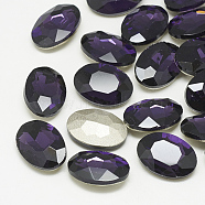 Pointed Back Glass Rhinestone Cabochons, Back Plated, Faceted, Oval, Tanzanite, 10x8x4mm(RGLA-T080-8x10mm-16)