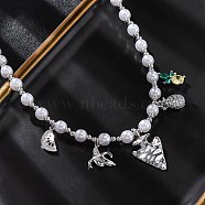 Brass Micro Pave Clear Cubic Zirconia Beaded Necklaces, with ABS Imitation Pearl Beads , Cadmium Free & Lead Free, Long-Lasting Plated, Rack Plating, Platinum, 16.81 inch(42.7cm)(NJEW-Z059-05P)