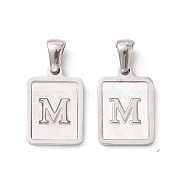 304 Stainless Steel Pave Shell Pendants, Rectangle Charm, Stainless Steel Color, Letter M, 17.5x12x1.5mm, Hole: 3x5mm(STAS-G327-01P-M)