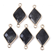 Natural Larvikite Links Connectors, with Edge Light Gold Plated Brass Findings, Faceted, Rhombus, 29~30x15x4mm, Hole: 2.5mm(G-S359-107D)