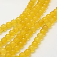 Natural White Jade Beads Strands, Dyed & Heated, Round, Yellow, 8mm, Hole: 1mm, about 48~50pcs/strand, 14.5 inch(37cm)(G-G687-36E-8mm)