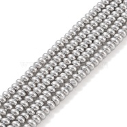 Electroplated Shell Pearl Beads Strands, Rondelle, Silver, 5x4mm, Hole: 1mm, about 114pcs/strand, 15.63 inch(39.7cm)(BSHE-C006-04B)