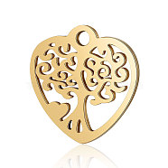 201 Stainless Steel Pendants, Heart with Tree, Golden, 15.5x15.5x1mm, Hole: 1.8mm(STAS-S105-T635-2)