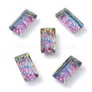 Embossed Glass Rhinestone Pendants, Rectangle, Faceted, Volcano, 14x7x4.2mm, Hole: 1.5mm(GLAA-J101-07A-001VO)