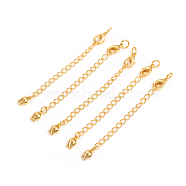 Brass Chain Extender, with Curb Chains and Lobster Claw Clasps, Long-Lasting Plated, Flower, Real 14K Gold Plated, 70x3mm, Clasp: 10x6x2.5mm, Jump Ring: 5x1mm, Inner Diameter: 3mm(KK-L155-28G)