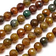 Dyed Natural Agate Faceted Round Beads Strands, Camel, 10mm, Hole: 1mm, about 38pcs/strand, 15 inch(G-E268-08)