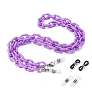 Eyeglasses Chains, Neck Strap for Eyeglasses, with Opaque Acrylic Cable Chains, 304 Stainless Steel Lobster Claw Clasps and Rubber Loop Ends, Medium Orchid, 27.75 inch(70.5cm)(AJEW-EH00077-02)
