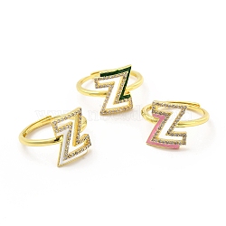 Mixed Color Enamel Initial Letter Adjustable Ring with Clear Cubic Zirconia, Real 18K Gold Plated Brass Jewelry for Women, Cadmium Free & Lead Free, Letter.Z, US Size 5 1/4(16mm), Letter.Z: 13.5x12mm(RJEW-P045-01G-Z)