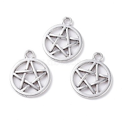 Tibetan Style Alloy Pendants, Wicca Pendants, Cadmium Free & Lead Free, Flat Round with Star, Antique Silver, 25x17x2mm, Hole: 2mm, about 77pcs/100g(X-PALLOY-XCP0001-73)