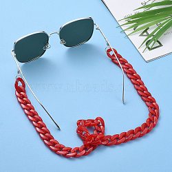 Eyeglasses Chains, Neck Strap for Eyeglasses, with Acrylic Curb Chains, 304 Stainless Steel Jump Rings and Rubber Loop Ends, Red, 27.56 inch(70cm)(AJEW-AL0009-01)