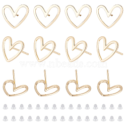 16Pcs Brass Stud Earrings Findings, Heart, with 40Pcs Plastic Ear Nuts, Real 18K Gold Plated, 13x11mm, Pin: 0.7mm(KK-BC0009-36)