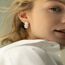 1 Pair Flower Alloy Stud Earrings, Flower, with Silver Needle & Plastic, Golden, 26x22x6mm(EJEW-LP0007-087)