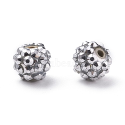 Chunky Resin Rhinestone Beads, Resin Round Beads, Silver, 12mm, Hole: 1.5~2mm(RESI-M019-27)