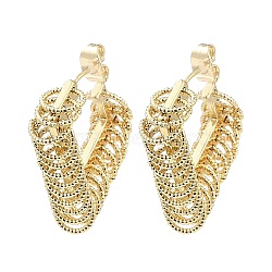 Brass Rhombus with Rings Stud Earrings, Half Hoop Earrings, Real 16K Gold Plated, 27x26x7.5mm(EJEW-E600-05G)
