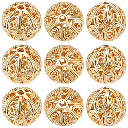 20Pcs Brass Filigree Beads, Filigree Ball, Round, Nickel Free, Real 18K Gold Plated, 12x11mm, Hole: 1.6mm(KK-BBC0010-69)