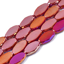 Electroplate Glass Beads Strands, AB Color Plated, Faceted, Rice, FireBrick, 10x6x3.5mm, Hole: 1.4mm, about 50pcs/strand, 19.69~20.94 inch(50~53.2cm)(EGLA-Q125-009F)