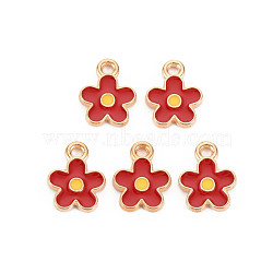 Alloy Enamel Pendants, Cadmium Free & Lead Free, Light Gold, Flower, FireBrick, 12.5x10x2mm, Hole: 1.6mm(ENAM-S121-179)