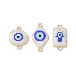 Rack Plating Alloy Enamel Connector Charms, with Resin, Evil Eye, Cadmium Free & Nickel Free & Lead Free, Golden, Mixed Shapes, 21~26x12.5~17x2.5~3mm, Hole: 1.5~2mm(FIND-I038-01)