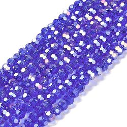 Transparent Glass Beads, 32 Facets, AB Color Plated, Round, Slate Blue, 4.5x4mm, Hole: 1mm, about 94~95pcs/strand, 13.98''(35.5cm)(EGLA-A035-T4mm-B21)