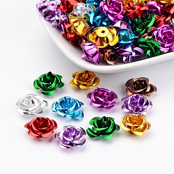 Aluminum Rose Flower, Tiny Metal Beads, Mixed Color, 17x9mm, Hole: 1mm, about 950pcs/bag(FALUM-AF17mm-M)