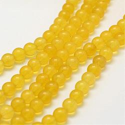 Natural White Jade Beads Strands, Dyed & Heated, Round, Yellow, 8mm, Hole: 1mm, about 48~50pcs/strand, 14.5 inch(37cm)(G-G687-36E-8mm)