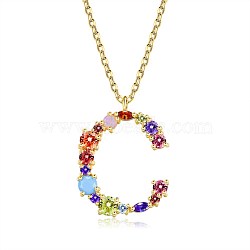 Brass Micro Pave Cubic Zirconia Pendant Necklaces, Initial Necklaces, with Cable Chains, Letter C, Colorful, Golden, 15-3/4 inch(40cm)(NJEW-BB67040-C)