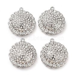 304 Stainless Steel Pendants, with Rhinestone, Sunflower Charms, Stainless Steel Color, 18x16x5.8mm, Hole: 1.4mm(STAS-L022-083P)