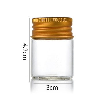 Clear Glass Bottles Bead Containers, Screw Top Bead Storage Tubes with Aluminum Cap, Column, Golden, 3x4cm, Capacity: 15ml(0.51fl. oz)
