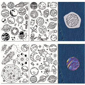 Non-Woven Water Soluble Embroidery Patterns, Wash Away Embroidery Stabilizer, Stick and Stitch Embroidery Paper, Planet, 297x210mmm, 4pcs/set